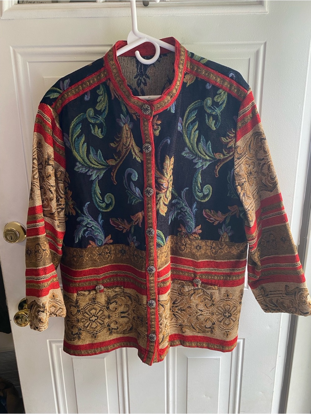 Source Unknown Multicolor Woven Tapestry Blazer with Red & Gold Trim